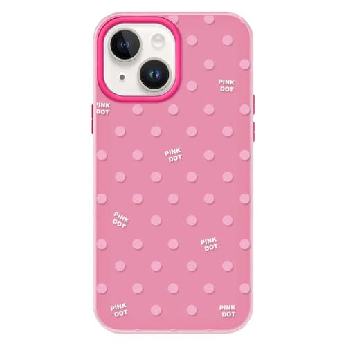 Funda híbrida TPU y PC iPhone 14 con tacto sedoso y gelatinoso (Lunares Rosa y Rojo)