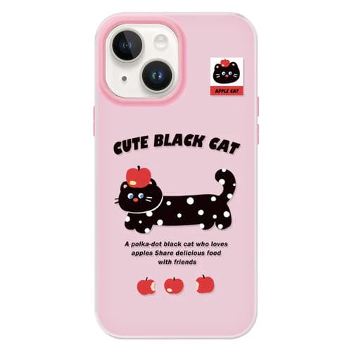 Funda híbrida TPU y PC iPhone 14 Tacto de piel (Apple Black Cat Pink)