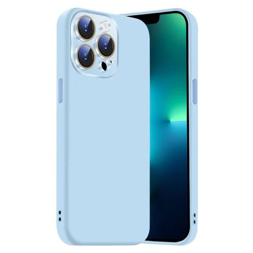 Funda de Silicona LĂquida para iPhone 13 Pro Max con NanoLente (Azul Claro)