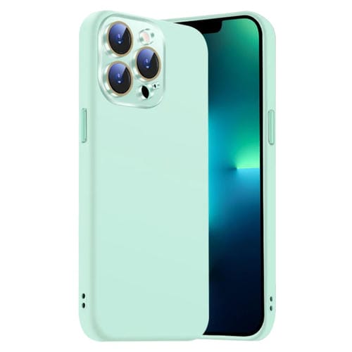 Funda de Silicona LĂquida para iPhone 13 Pro Max con NanoLente (Cian Claro)