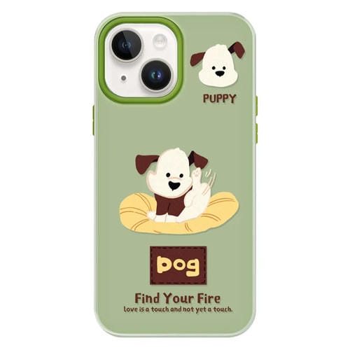 Funda híbrida TPU y PC iPhone 14 Tacto Sedoso (Verde Cachorro Entusiasta)