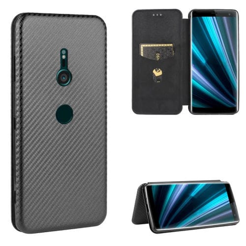 Para Sony Xperia XZ3 Funda de cuero con textura de fibra de carbono con tapa magnética horizontal TPU + PC + PU con ranura para tarjeta (negro)