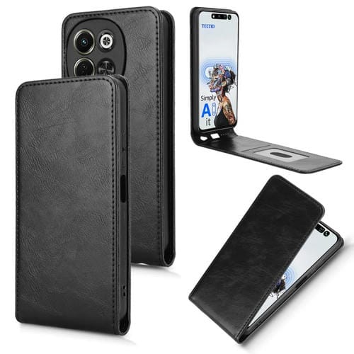 Funda de Cuero con Tapa Vertical Magnética para Tecno Pova 6 Neo 5G Spark 30 5G (Negro)
