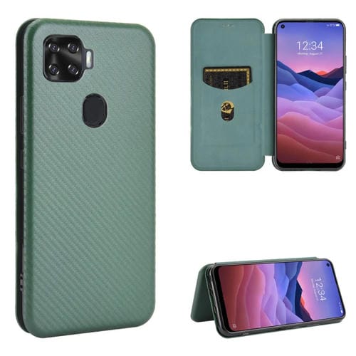 Para ZTE A1 ZTG01 5G Textura de fibra de carbono Flip horizontal magnético TPU + PC + Funda de cuero PU con ranura para tarjeta (Verde)