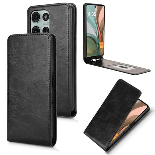 Funda de Cuero con Tapa Vertical Magnética para Motorola Moto G75 5G (Negra)