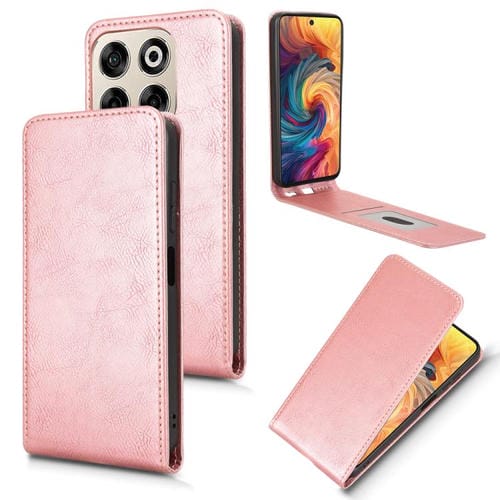 Funda de Cuero con Tapa Vertical Magnética para ZTE Blade V70 (Oro Rosa)