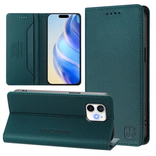 Funda de Cuero Rc01 para iPhone 11 con Doble Pliegue y Succión Magnética (Verde Oscuro)