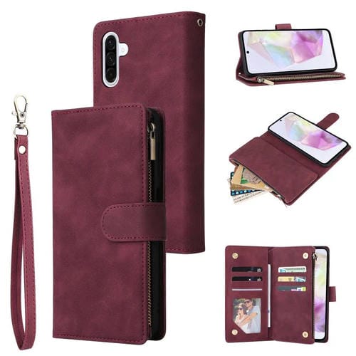Funda de cuero multifuncional con cremallera esmerilada para Samsung Galaxy A17 5G (rojo vino)