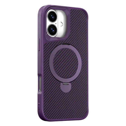 Funda para Teléfono con Soporte Magsafe 360 Fibra de Carbono para iPhone 16 (Morado)