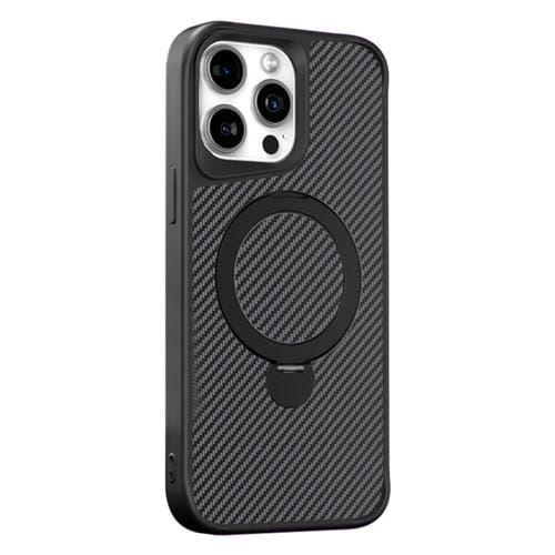 Funda para Teléfono con Soporte Magsafe 360 Textura Fibra de Carbono iPhone 15 Pro (Negra)