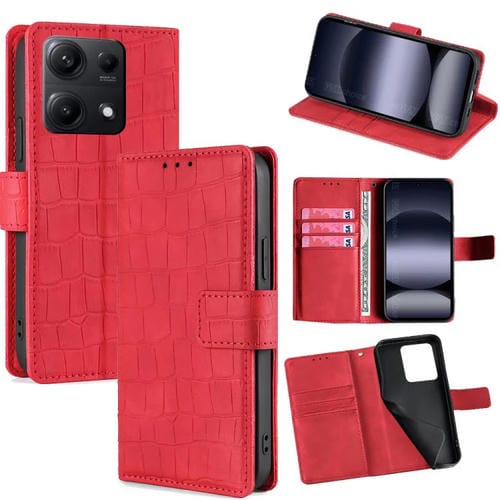 Funda de piel con cierre magnético y diseño de cocodrilo para Redmi Note 14S 4G (roja)