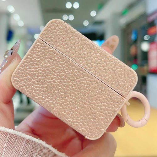 Funda Protectora para Auriculares AirPods Pro 2 Textura Cuero Adhesivo Lichi (Oro Rosa)