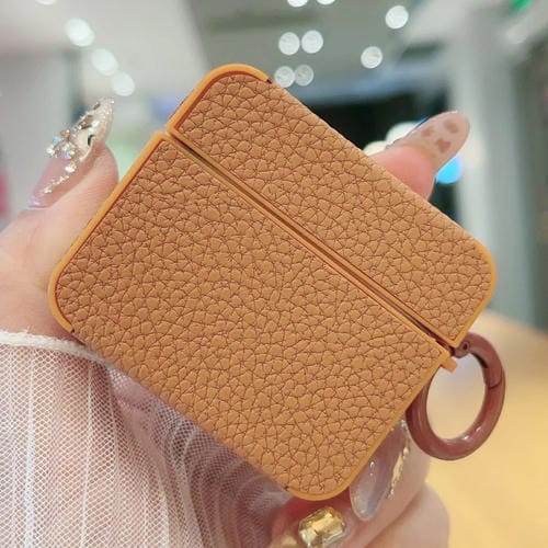 Funda Protectora para Auriculares Airpods 3 Textura Cuero Adhesivo Lichi (Marrón)