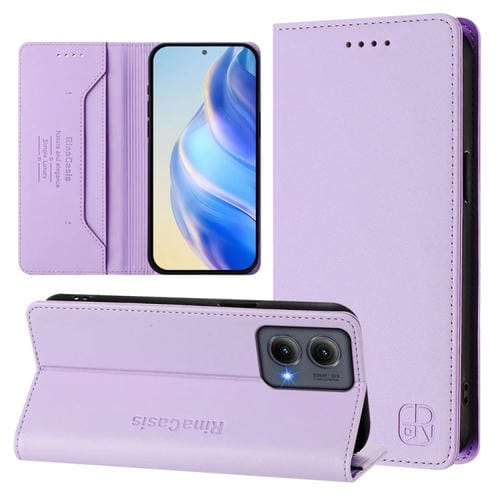 Funda de Cuero con Doble Pliegue y Succión Magnética Rfid para Motorola Edge 5G 2024 Rc01 (Morado Claro)