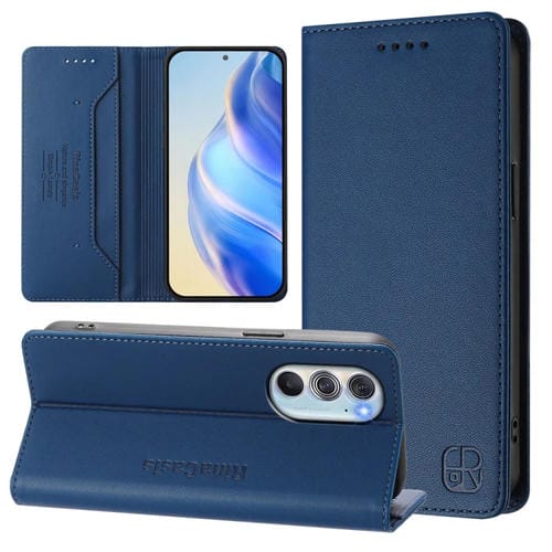 Funda de Cuero Motorola Edge 30 Pro Edge X30 Rc01 Doble Pliegue Succión Magnética (Azul Oscuro)