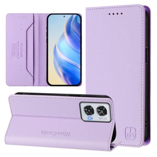 Funda de Cuero Rfid con Doble Pliegue y Succión Magnética para Motorola Edge 50 Fusion Rc01 (Morado Claro)