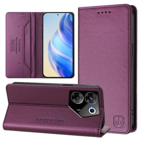 Funda de Cuero con Doble Pliegue y Cierre Magnético RFID para Tecno Camon 20 Pro 5G Rc01 (Violeta)