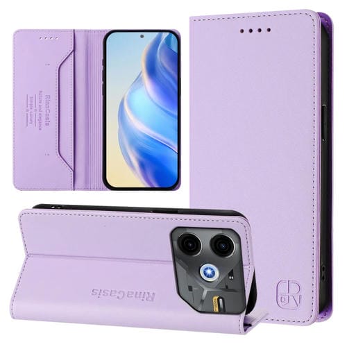 Funda de Cuero Rfid para Tecno Pova 6 Neo Rc01 con Doble Pliegue y Succión Magnética (Morado Claro)