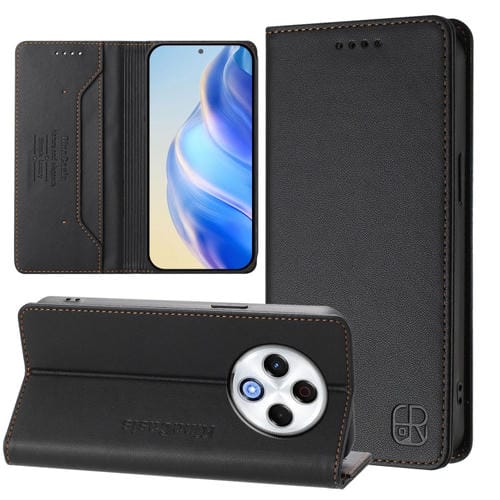 Funda de Cuero con Doble Pliegue y Succión Magnética Rfid para Tecno Spark 30 4G Rc01 (Negra)