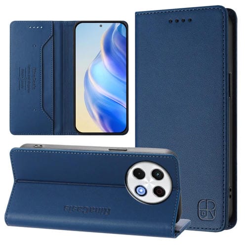 Funda de Cuero con Doble Pliegue y Succión Magnética Rfid para Tecno Spark 30 Pro 4G Rc01 (Azul Oscuro)