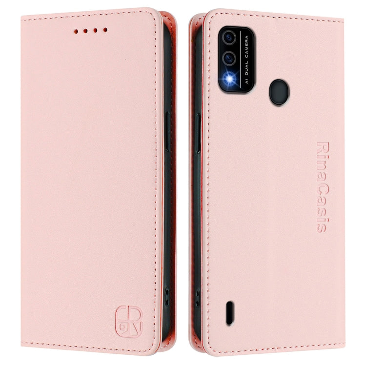 Funda de Cuero Rfid para Teléfono Itel A48 Rc01 con Doble Pliegue y Succión Magnética (Rosa)