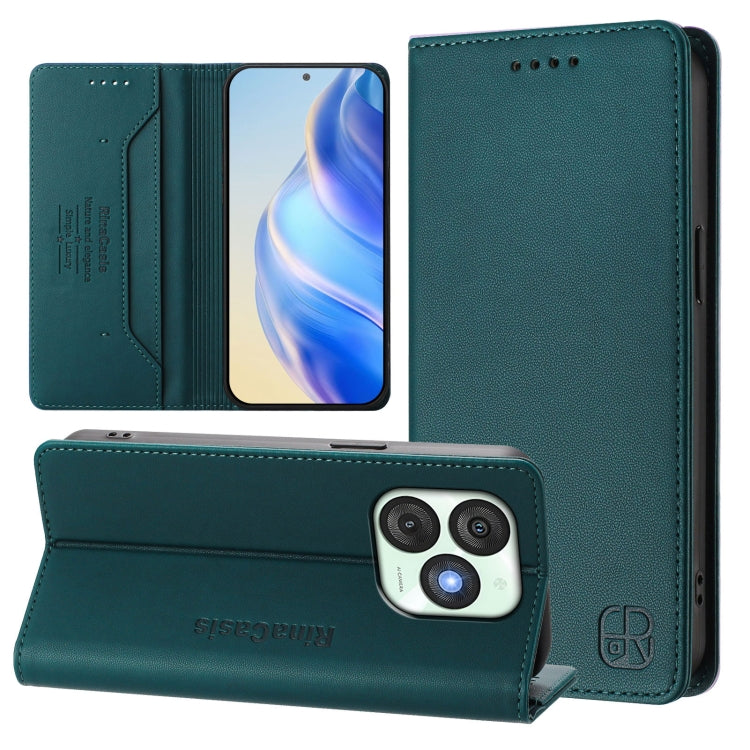 Funda de Cuero Rfid con Doble Pliegue y Succión Magnética para Teléfono Itel A50 Rc01 (Verde Oscuro)