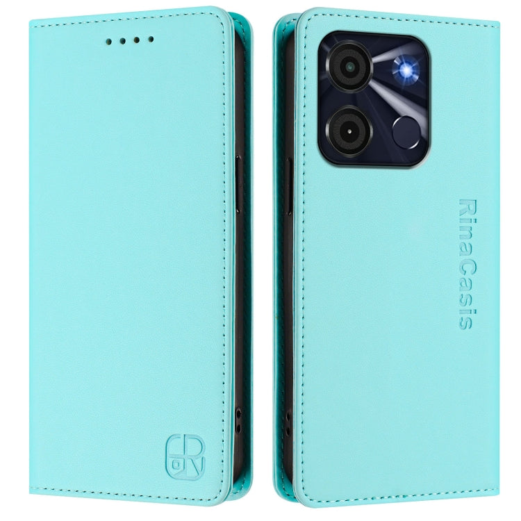 Funda de Cuero con Doble Pliegue y Succión Magnética para Teléfono Itel A60/60S Rc01 (Verde Menta)