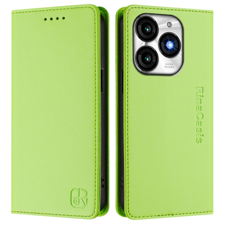 Funda de Cuero Rfid para Teléfono Itel A70 Rc01 con Doble Pliegue y Succión Magnética (Verde Hierba)
