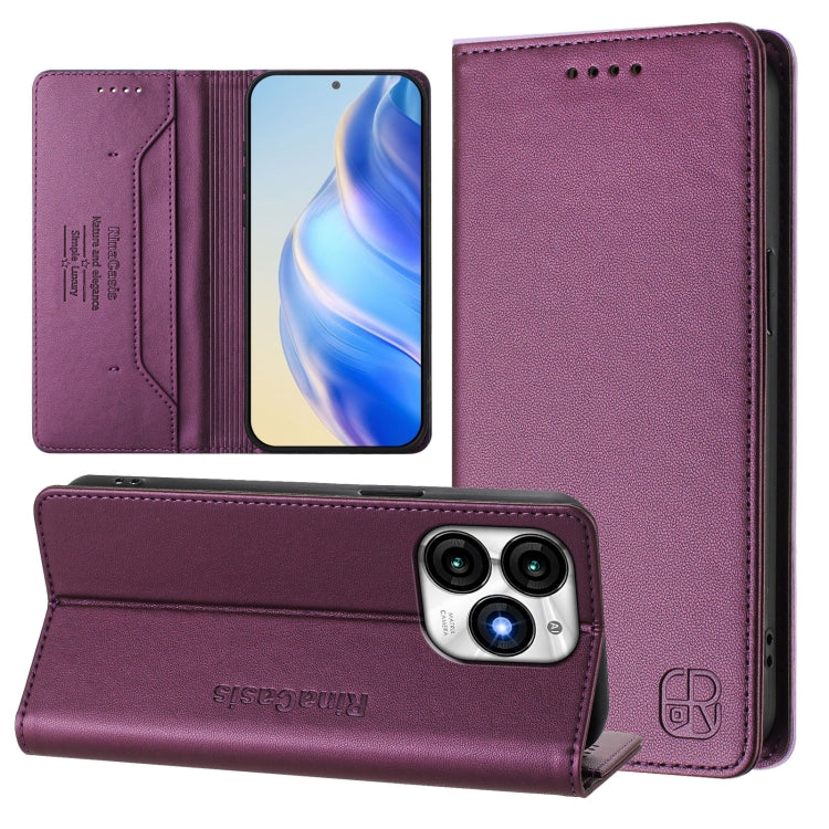 Funda de Cuero Rfid con Doble Pliegue y Succión Magnética para Teléfono Itel A70 Rc01 (Violeta)