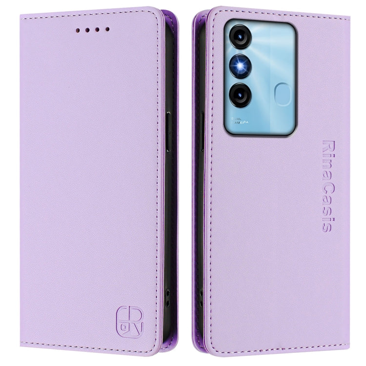 Funda de Cuero Rfid con Doble Pliegue y Succión Magnética para Itel P38/S17/Vision 3 Rc01 (Morado Claro)