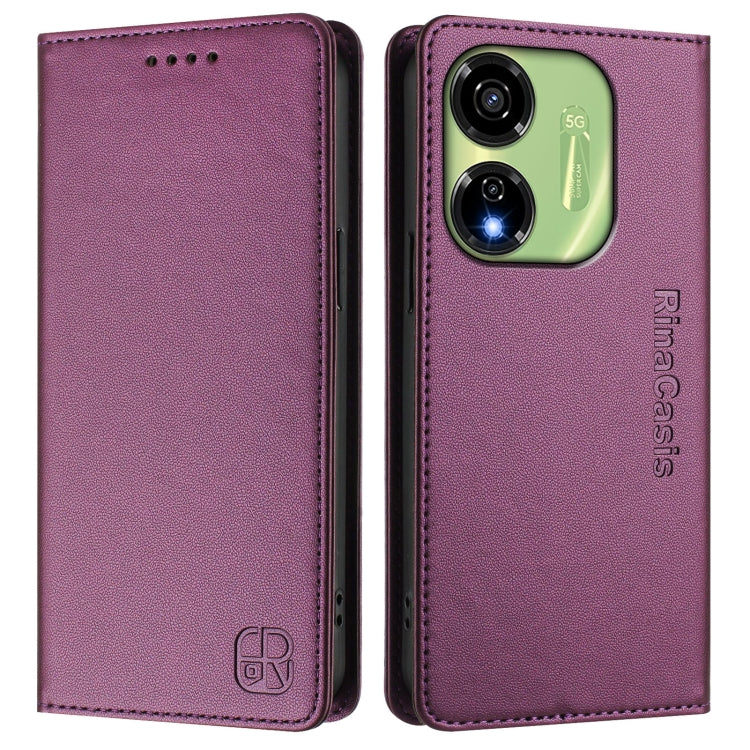 Funda de Cuero Rfid con Doble Pliegue y Succión Magnética para Itel P55 5G Rc01 (Violeta)