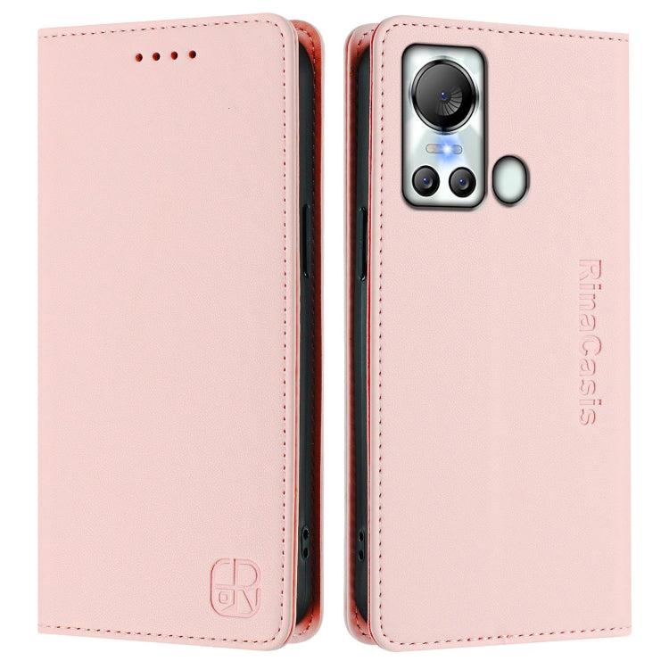 Funda de Cuero Rfid con Doble Pliegue y Succión Magnética para Teléfono Itel S18/Vision 5 Rc01 (Rosa)