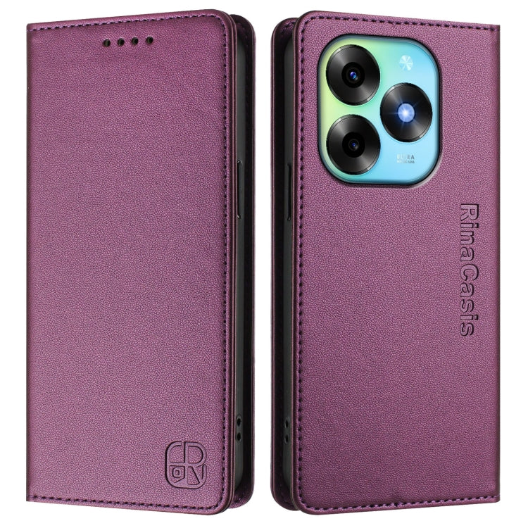 Funda de Cuero Rfid para Teléfono Itel S23+ Rc01 con Doble Pliegue y Succión Magnética (Violeta)