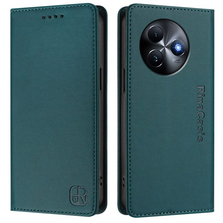 Funda de Cuero Rfid con Doble Pliegue y Succión Magnética para Teléfono Itel S24 Rc01 (Verde Oscuro)