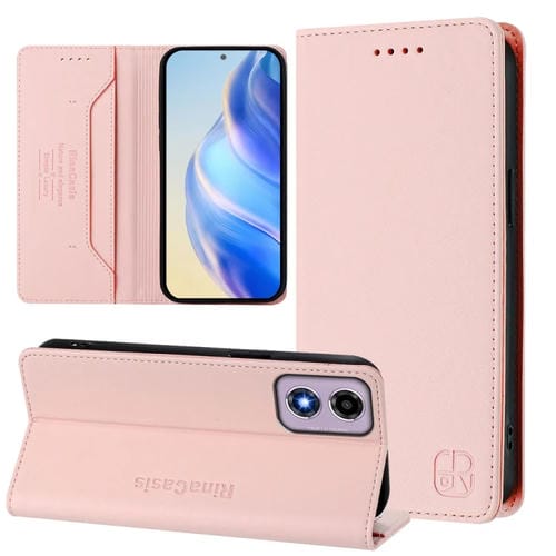 Funda de Cuero Motorola Moto E14/G24/G04/G04S Rc01 con Doble Pliegue y Succión Magnética (Rosa)