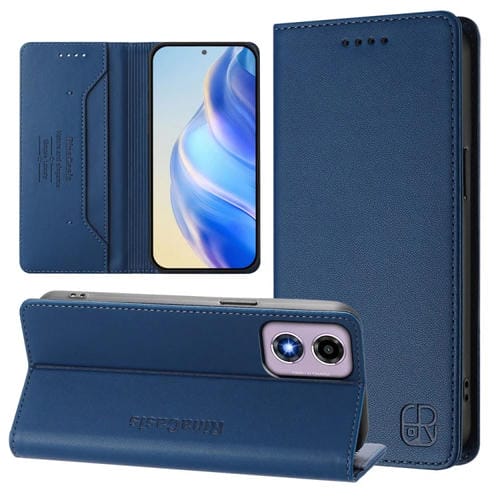 Funda de Cuero Motorola Moto E14/G24/G04/G04S Rc01 con Doble Pliegue y Succión Magnética (Azul Oscuro)