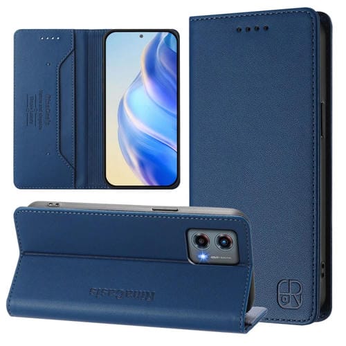 Funda de Cuero con Doble Pliegue y Succión Magnética para Motorola Moto G 5G 2023 Rc01 (Azul Oscuro)