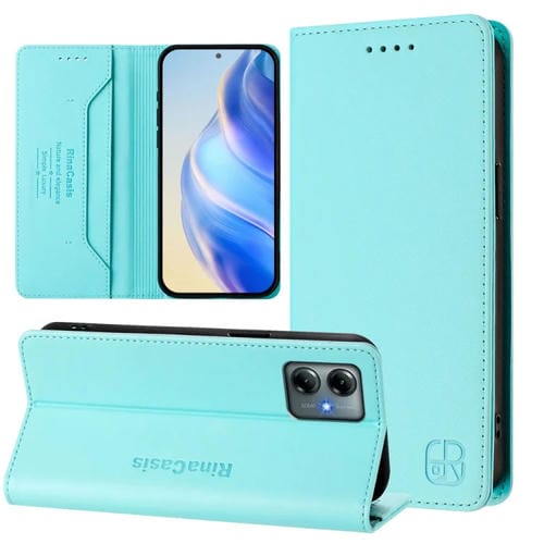 Funda de Cuero Motorola Moto G Play 2025 y G Power 2025 Rc01 con Doble Pliegue y Succión Magnética (Verde Menta)