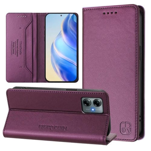 Funda de Cuero Motorola Moto G Play 2025 G Power 2025 Rc01 Doble Pliegue Succión Magnética (Violeta)