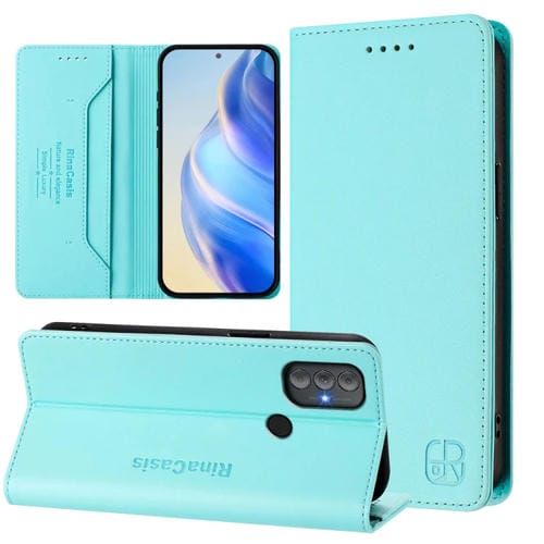 Funda de Cuero con Doble Pliegue y Succión Magnética para Motorola Moto G Power 2022 Rc01 (Verde Menta)