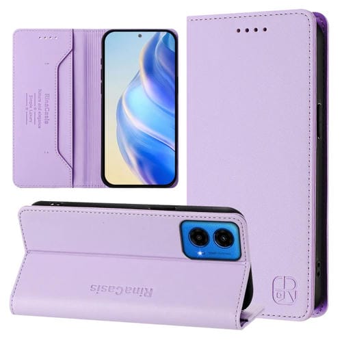 Funda de Cuero con Doble Pliegue y Succión Magnética para Motorola Moto G45 5G/G34 5G Rc01 (Morado Claro)