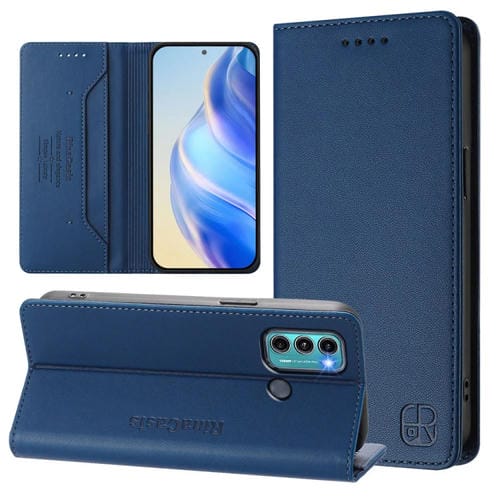 Funda de Cuero Motorola Moto G60/G40 Fusion Rc01 con Doble Pliegue y Succión Magnética (Azul Oscuro)