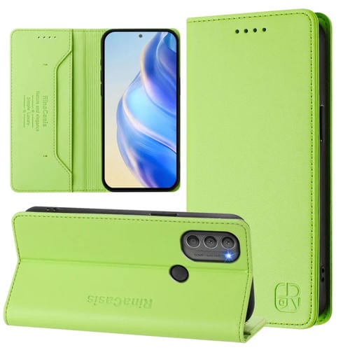 Funda de Cuero Motorola Moto G71 5G Rc01 con Doble Pliegue y Succión Magnética Rfid (Verde Hierba)
