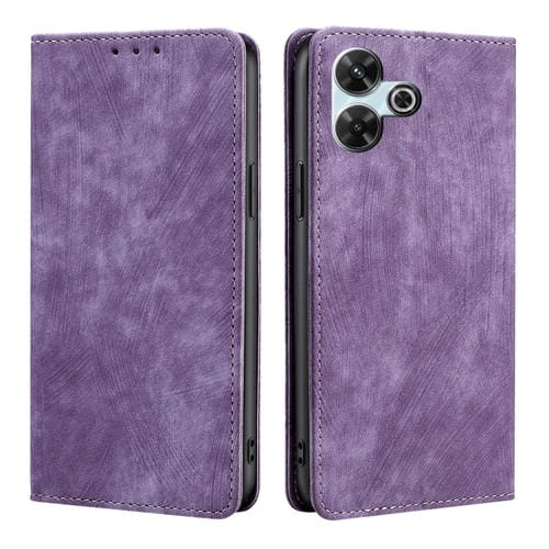 Funda de Cuero Magnética con Cepillo Antirrobo Rfid para Redmi 13 4G (Morado)