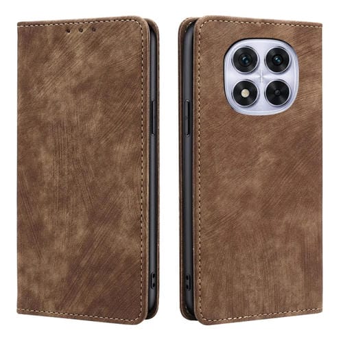 Funda de Cuero Magnética con Cepillo Antirrobo Rfid para Redmi Note 14 Pro 5G (Marrón)