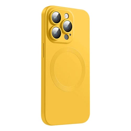 Funda de Silicona Líquida Magsafe Textura Cd para iPhone 15 Pro Max (Amarillo Limón)
