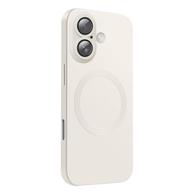 Funda de Silicona Líquida Magsafe con Textura de Cd para iPhone 16 (Blanca)