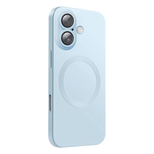 Funda de Silicona Líquida Magsafe con Textura de Cd para iPhone 16 (Gris Claro y Azul)