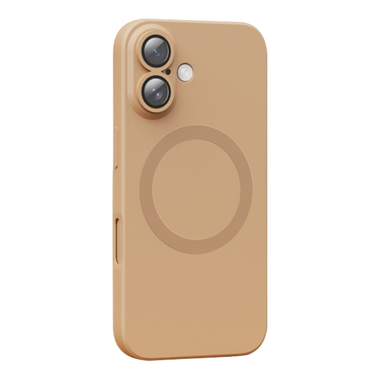Funda de silicona líquida Magsafe para iPhone 16 Plus con textura de CD (Dorada)