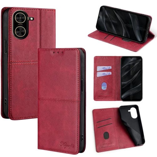 Funda magnética de cuero con textura de vaca para Redmi A5 4G (171,7 mm) (Rojo)